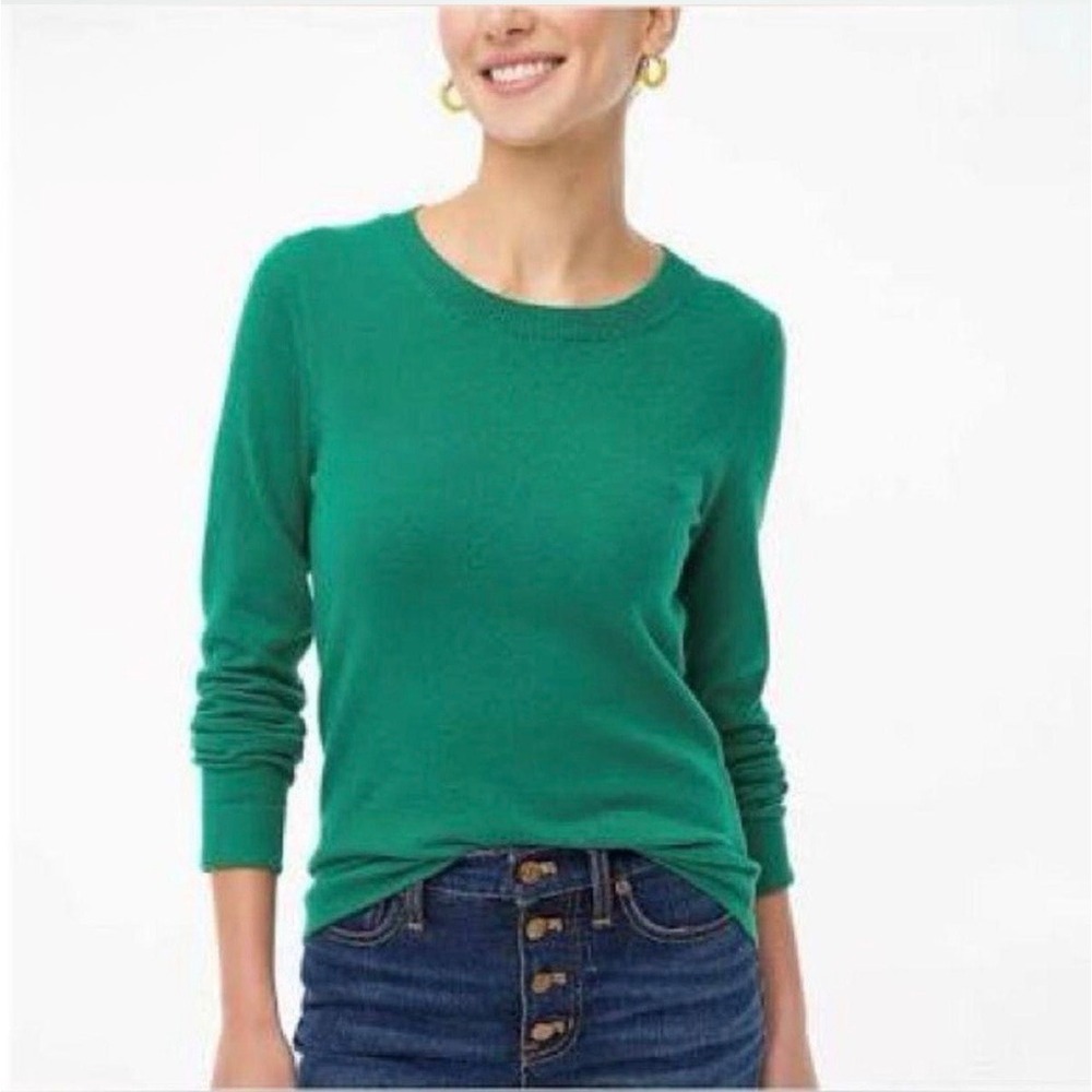 J.Crew Teddie Sweater Medium Emerald Green 100% Cotton Crewneck Classic